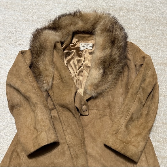 Vintage Women's Size Small Leathers by New England Fur Collar Coat Suede Tan - Picture 2 of 11